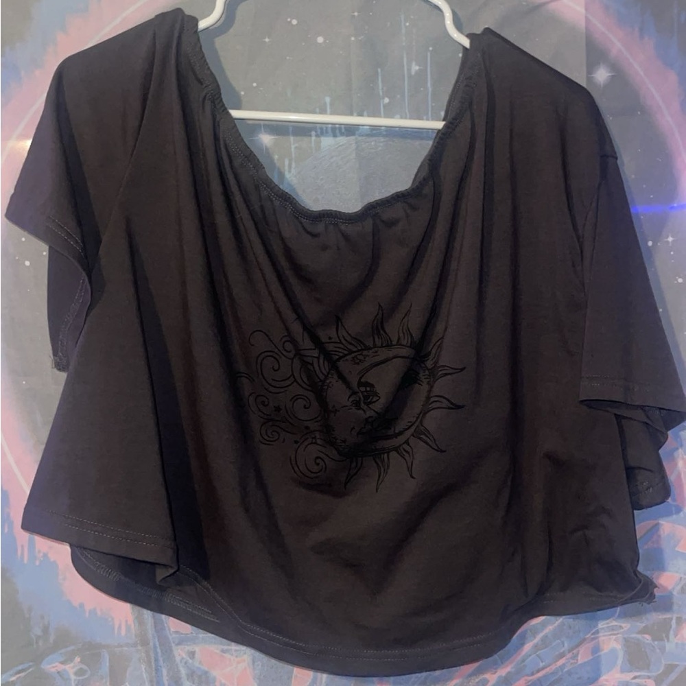 ROMWE Black Sun and Moon Graphic Blouse